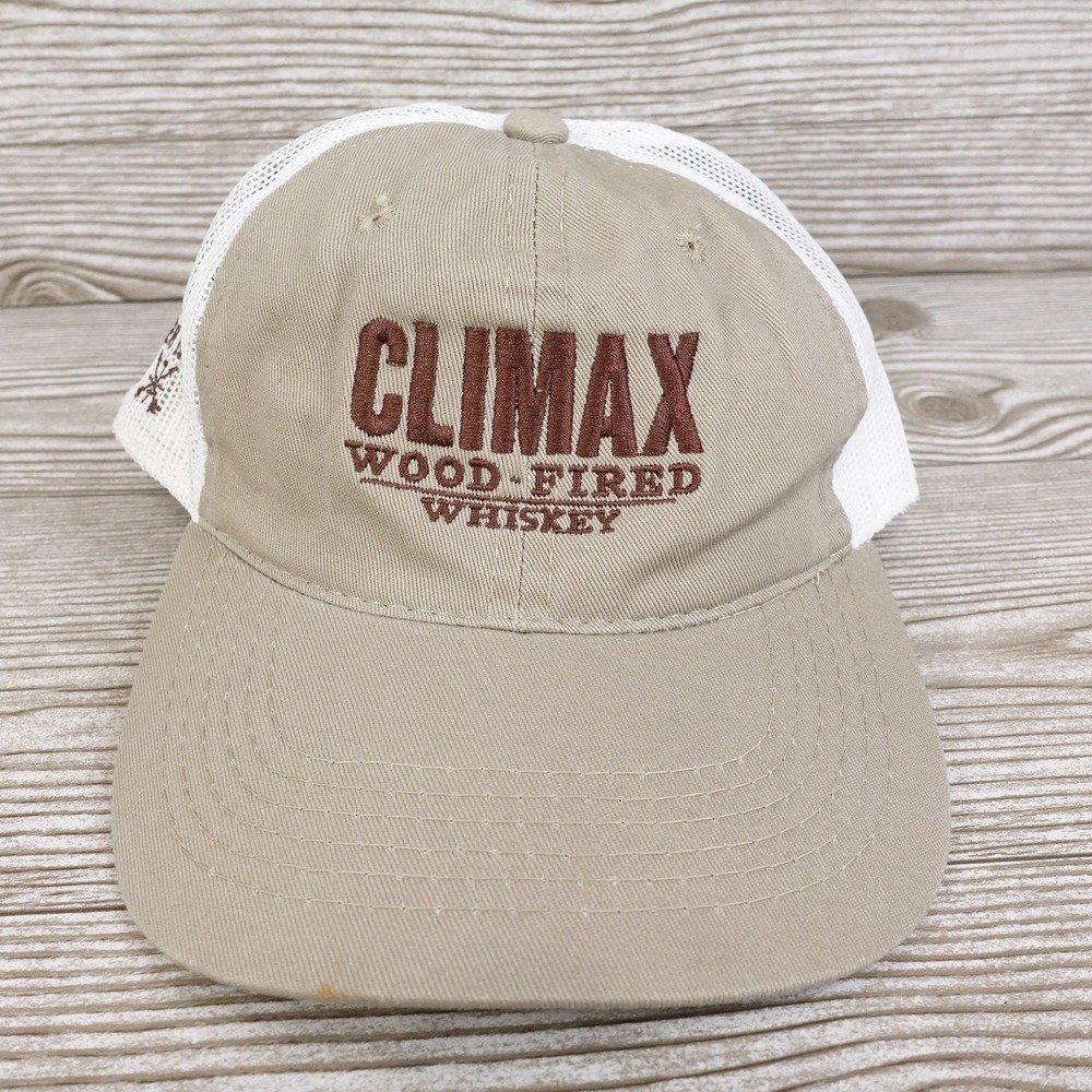 CLIMAX WOOD FIRED WHISKEY PROMO ADJUSTABLE MESH CURVE BASEBALL HAT CAP